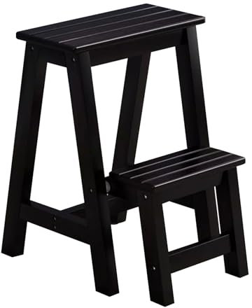 Schwarzer Tritthocker, 2-Stufen-Leiter, aufsteigender Hocker, Treppenstuhl, Holz-Trittleiter, tragbare Heimbibliothek, Kletterleiter, Hocker, rutschfest, kompakt, Blumenregal