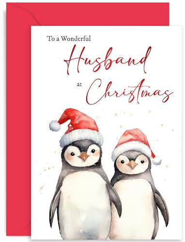 Weihnachtskarte für Ehemann – Pinguin-Weihnachtskarte für Ehemann – luxuriöse Weihnachtskarte – Happy Xmas Weihnachtskarte für Ehepartner – moderne festliche Karte für sie