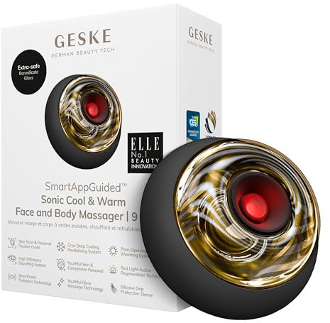 GESKE SmartAppGuided™ Sonic Cool & Warm Face & Body Massager | 9 in 1 | Elektrisches Massagegerät | Gesicht & Körper | Batterielose Wärme- & Kühltechnologie | Straffend, entspannend & abschwellend