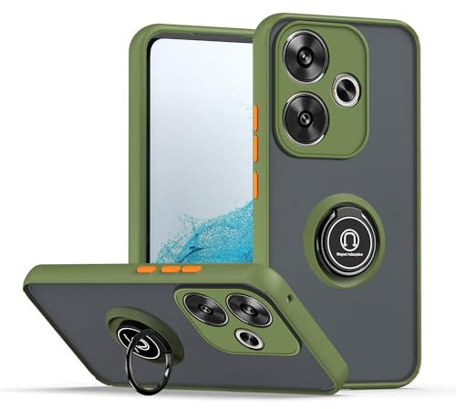 XINYEXIN Funda para Xiaomi Poco F6 5G, Funda con Soporte de Anillo, TPU + PC Translúcido Anti- Arañazos Carcasa Protectora Antigolpes Case Cover - Verde Ejercito