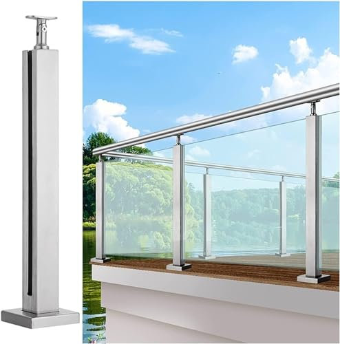 Geländerpfosten Geländer Pfosten Glas Balustradenpfosten 65cm - 105cm Edelstahl Quadratisch Glasgeländer Pfosten Mit Flexiblem Verbindungsstück Glas Geländersystem(Color:End Post,Size:100cm)