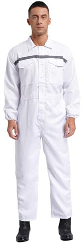 YiZYiF Mens Zipper Coverall Overalls One Piece Boiler Suit Work Wear Outdoor Rainsuit Jumpsuit White M