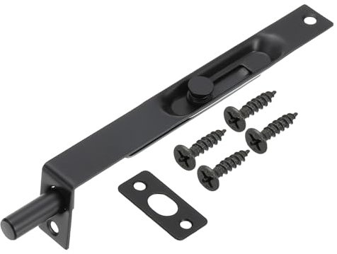 PATIKIL Perno de Retención 6 x 0.71, Cerradura de Puerta Francesa de Acero Inoxidable Deslizante Oculta Doble Pestillo para Puerta Doble de Madera Compuesta, Negro