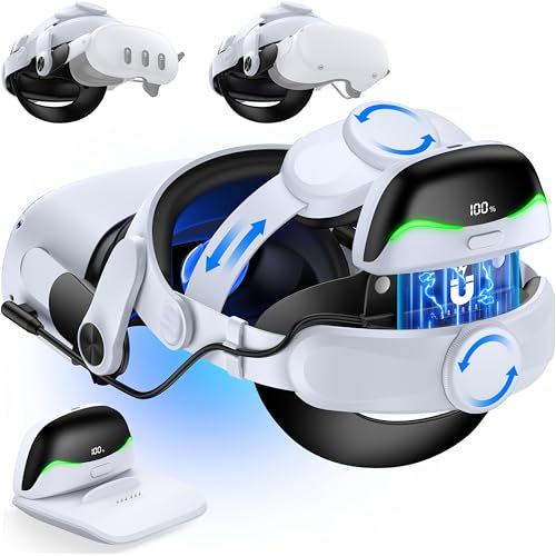Elegamefy Elite Strap with Magnetic Battery and Charging Station, Adjustable Headstrap for Meta Quest 3/2, Extends Playtime, Quick Charge VR Headband