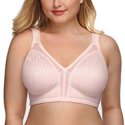 DotVol Soutien-Gorge Femme minimiseurs Dentelle Bra Comfortable sans Armature Couverture complète Grande Taille Rosé Clair 95F