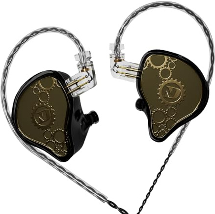 ND Venus in Ear Monitor Headphones, 10mm Double Magnetic Dynamic Driver IEM Earphones, HiFi Wired Gaming Earbuds, 2 Pin Detachable Cable (Without Mic, Black, 3.5mm Plug)