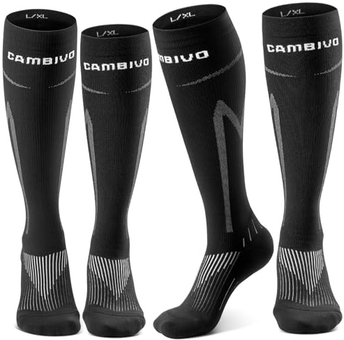 CAMBIVO 2 Paar Kompressionsstrümpfe Herren Damen Klasse 2 20-30 mmHg, Gepolsterte Kompressionssocken für Komfort, Stützstrümpfe für Flug, Reisen, Sport, Alltag