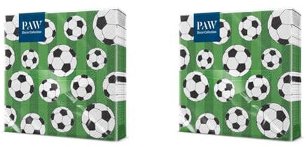 PAW - Servietten 3-lagig (33 x 33 cm) I 20 Stück I Perfekt für Partys, Geburtstage, Feiern I Kinderparty Tischdeko - Bunte Papierservietten mit Motiv - Fußball I Soccer Ball (Packung mit 2)
