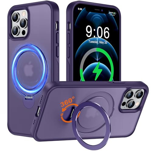 Cover Magnetica Cavalletto per iPhone 12 Pro Max Compatibile con Magsafe, Custodia Opaco Traslucido con 360° Rotante Supporto, Protezione Antiurto di livello Militare Case iPhone 12 Pro Max, Viola