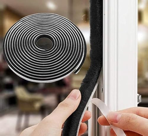Tooperze Joint Brosse Porte, 10 M(L) x 9 mm(B) x 5mm(D), Noir, Joint Fenetrepour Lsolation Phonique Porte,Joint Brosse Adhesif, Joint Brosse Porte Coulissante, idéal pour l'isolation Contre Le Froid
