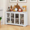 GIANTEX Sideboard Küche, Küchenschrank mit Glasschiebetüren, Küchenkommode Anrichte mit Verstellbarer Ablage, Aufbewahrungsschrank Buffetschrank Beistellschrank für Esszimmer Wohnzimmer 107x33x64 cm