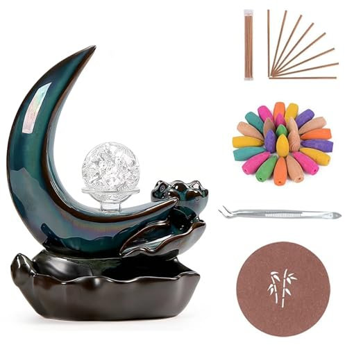 AouiSton Rückfluss Räuchergefäß, Räuchergefäss Rückfluss, Incense Burner, mit 50 Räucherkegeln, 30 Räucherstäbchen, räuchergefäß für Heimdekoration