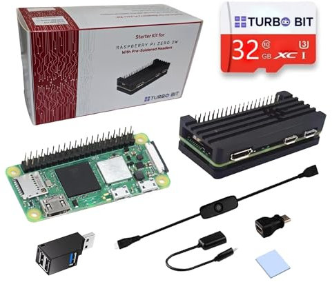 TurboBit Raspberry Pi Zero 2 W Pre Soldered Headers Starter Kit, Zero 2 W Aluminum Case, 20Pin GPIO Header, OTG Cable, MicroUSB Switch Cable, MicroUSB to OTG Cable, HDMI Adapter