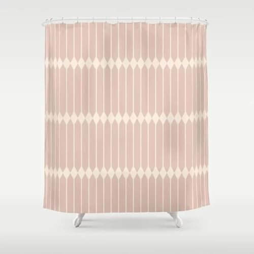 Duschvorhang 90x200 cm Rosa Weiß Streifen Duschvorhang Einfach Design modernes Textil Anti-schimmel Wasserdicht Waschbar Badvorhang für Badezimmer Badewannen Toilette mit 12 Haken