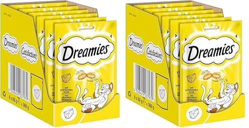 Dreamies Katzensnacks mit Käsegeschmack, 12er Pack, 6x60g – Außen knusprige & innen cremige Katzenleckerlis