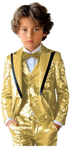 Boy's 3 Piece Sparkling Green Boys Suit Sequins Boys Suit Children Birthday Suit Boy Outfit Communion Suit