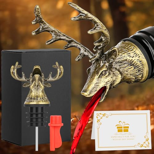 LULLEA Deer Head Liquor Pourers Spout, Deer Wine Bottle Pourer and Stopper for Wine Spirits, Stag Gifts Christmas Gifts Birthday Gifts Hunting Gifts for Hunters Men Women, Bronze