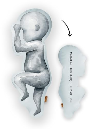 Mein Babykissen Personalisiertes Geburtskissen zur Geburt im 1:1 Maßstab | Mit Namen für Neugeborene | Erinnerungen in Originalgröße Jungen Mädchen (Sky Blue, 1:1 Maßstab ohne Gewicht, Watercolor One)