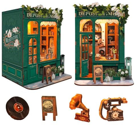 Book Nook Kit für Erwachsene, 3D-Puzzle, Miniaturhaus-Set für Frauen, Bastelliebhaber, Bücherecke, Bücherregal, Dekoration, DIY-Modellbausatz mit LED-Licht-Moments in Time(SQ-45)