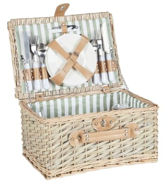 Picknickkorb 4 Personen Weide naturfarben Kühltasche Teller Besteck Clementine