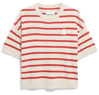 ARMEDANGELS Damen Strickshirt aus Leinen-Mix LIZAA LINO Stripes Relaxed Fit Raw White-Coral Blush