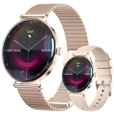 ESFOE Smartwatch Donna,1.43” AMOLED Orologio Smartwatch con Chiamata Whatsapp,Fisiologia Feminile,2 Cinturini,120+ Sport,24H Frequenza Cardiaca SpO2 Sonno,IP68 Impermeabile,Smart Watch Android iOS