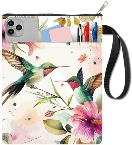 CRASPIRE Housse de livre Hummingbird Housse de livre Animal Housse de protection de livre de poche Housse de livre en tissu lavable avec fermeture éclair et poche à manches supplémentaires
