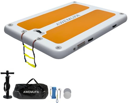 AWEMUFA 10ft x 6.6ft x 8 inches Inflatable Floating Dock, Non-Slip EVA Surface Inflatable Swim Platform Dock, Water Mat Inflatable Raft Island for Lake, Floating Dock Mat for Pool Beach Ocean