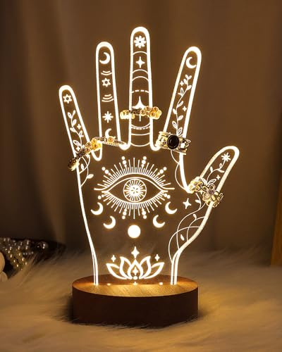 Attivolife Evil Eye Ring Holder, LED Acrylic Ring Display Rack, Jewellery Display Organiser, Hand Jewelry Holder Bracelet & Ring Display,Gift for Women Bestie
