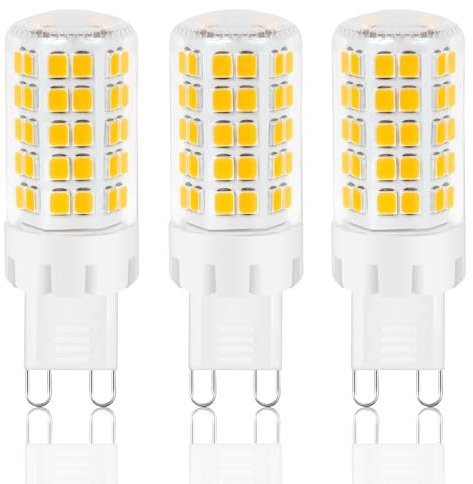 Lot de 3 ampoules LED G9 8 W blanc chaud 3000 K, ampoule LED GU9 équivalente à une ampoule halogène de 60 W 80 W, pas de scintillement, ampoule LED G9, AC 220-240 V, angle d'éclairage 360 °