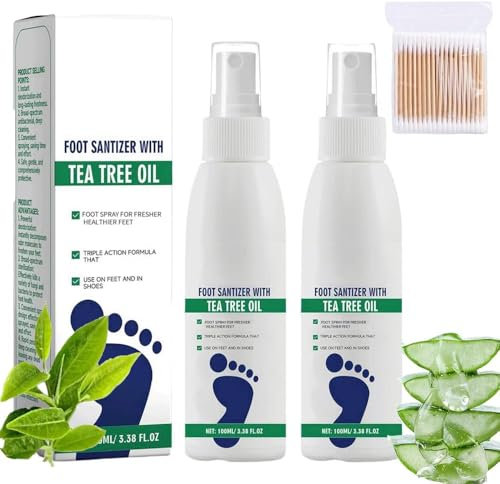 2Pcs Foot Sanitizer Spray With Tea Tree Oil,Contains Natural Tea Tree Oil And Aloe Vera,Clear Foot Sanitizer Spray,Quick Antiperspirant To Remove Odor And Improve Perspiration