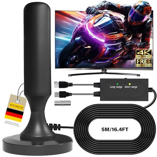 Antenne TV Intérieur Puissante,2025 Puissante Antenne HDTV Intérieur de Base magnétique-Chaînes Locales Gratuites 420km Réception Longue Portée à 360°,Compatible avec TV 4K 1080P