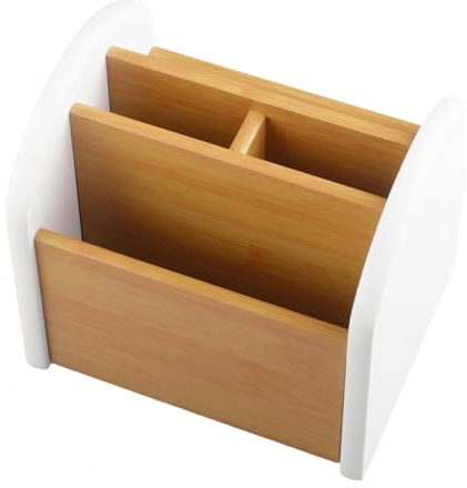 aupawdy Supporto per telecomando girevole a 360°, organizzatore da scrivania, in legno, multifunzione, da ufficio, da comodino, da scrivania, da ufficio, con 4 scomparti