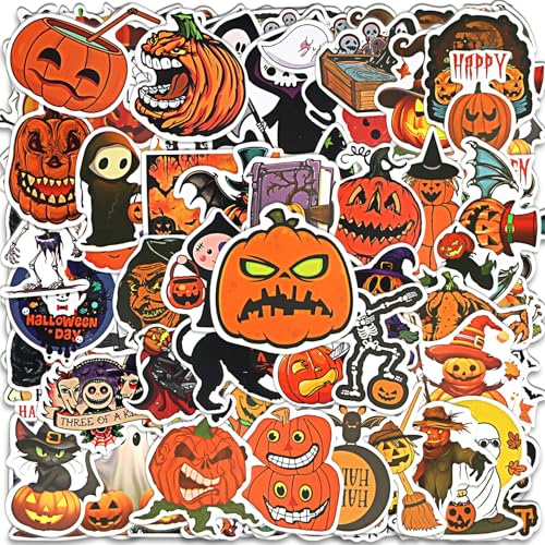 Powmag 100 Stück Halloween Sticker, Halloween Kürbis Aufkleber Kinder für Laptop, Telefon, Wasserflasche, Pad, Geist Kürbis Dämon Zauberer Vampir für Halloween Dekoration