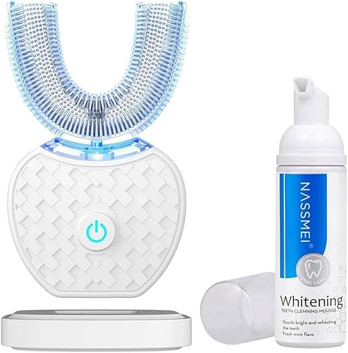 Ultraschall Zahnbürste, 360° Automatische Ultraschall Elektrozahnbürste, Elektrische Automatische Zahnbürste mit Timer, Elektrische Schallzahnbürste für Erwachsene (Weiß)