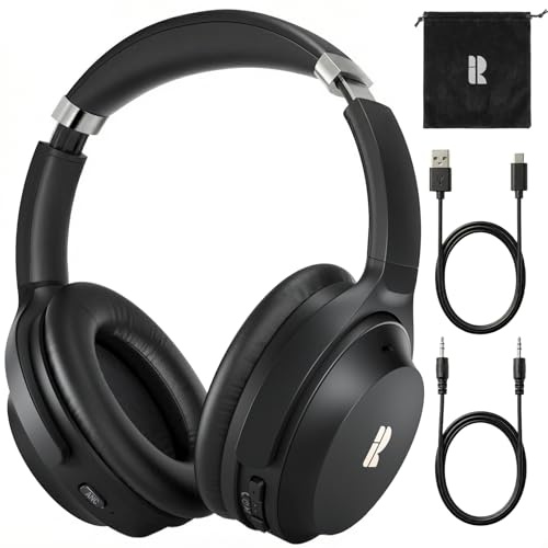 Active Noise Cancelling Headphones, Wireless Over-Ear Bluetooth Headphones, Hi-Res Audio, 50H Playtime, Deep Bass, 3.5MM Cable, Memory Foam Ear Cups for Work/Travel/Home/Office