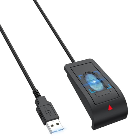 Rocketek USB-A Fingerabdrucksensor - Fingerprint Key-unterstützt bis zu 10 IDs für Windows Hello 10/11,360-Grad-Touch USB Fingerabdrucksensor Passwortfrei,Plug&Play,Mit 1.5m VerläNgerungskabel