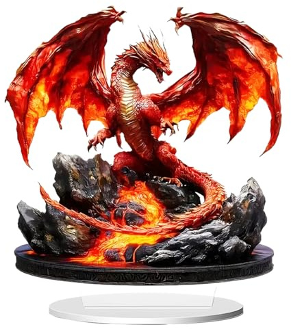 Shamoparty Magma Feuerdrachen Acrylornament für Büro, Wohnung oder Zuhause; 2D Acrylfigur; Wohnzimmerdekoration für Eingangsbereiche; flaches Ornament; mittelalterliche Drachen-Dekoration
