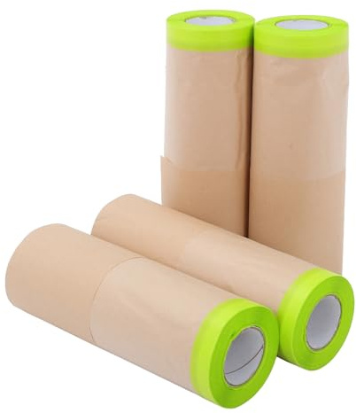 Gogogmee 4 Stück Abdeckpapier Rolle 30cm X 12m – Reißfestes Maskierungspapier aus Kraftpapier für Autolackierung Möbel und Bodenschutz Staubschutzfolie zum Sprühen und Lackieren