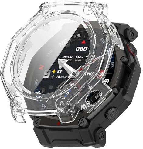 Techsuit für Amazfit T-Rex 3 Pro Hülle und Displayschutz mit Gehärtetem Glas, HD Klarheit, Volle Abdeckung, Kratzschutz, Schlankes Design, Defense360 Pro, Transparent