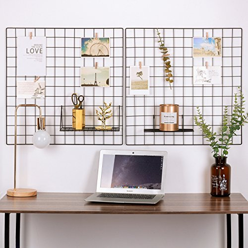 Kaforise Painted Wire Wall Grid Panel, Multifunction Photo Hanging Display and Wall Storage Organizer, Pack of 2, Size:23.6x 23.6, Square Black