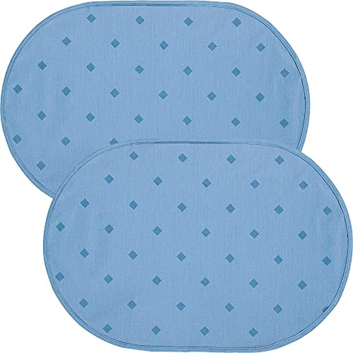 Erwin Müller abwaschbares Tischset, Platzset 2er-Pack Neuss im Rautendesign blau Größe oval: 35x50 cm - acrylversiegeltes Gewebe für leichtes Wischen