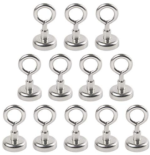 Bkinsety 12 Piece Super Strong Neodymium Magnet with Eyelet, 16 mm, max. load 5.5kg Strong Magnethaken Hook Magnetic Magnetfischen