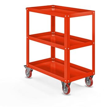 Jan Nowak Werkzeugwagen Werkstattwagen Rollwagen Lagerwagen Etagenwagen Montagewagen Transportwagen Handgriff Pulverbeschichtung flexibel offen 81,6 cm x 70 cm x 40 cm (H x B x T) (Rot)
