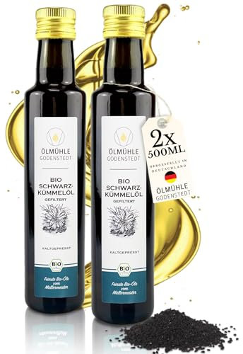 Bio Schwarzkümmelöl 1 Liter (2x500ml), gefiltert - stets frisch gepresst, mit Öko-Strom in Deutschland hergestellt, direkt aus der Ölmühle