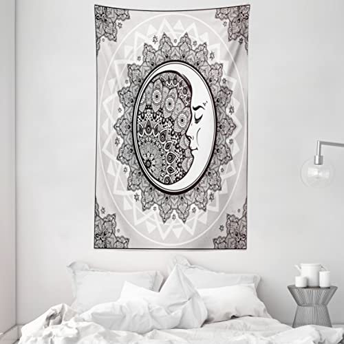 ABAKUHAUS Mandala Wandteppich und Tagesdecke, Bohemian Pattern aus Weiches Mikrofaser Stoff Waschbar ohne Verblassen Digitaldruck, 140 x 230 cm, Weiß Beige und Schwarz
