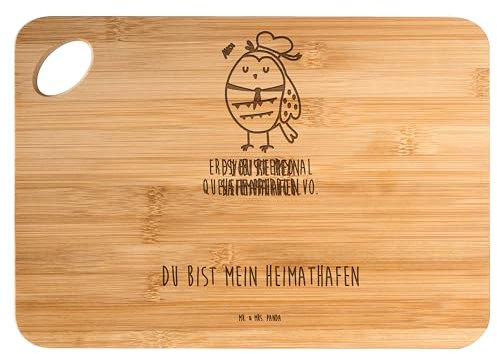 Mr. & Mrs. Panda Bambus - Schneidebrett Eule Matrose - Geschenk, Seefahrer, Schneidbrett, Servierbrett, Kapitän, Bretter, Holzbrett mit Gravur, Eule