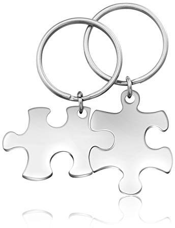 Jovivi 2PCS Porte-Clés Couple Amoureux Gravure Personnalisée Keychain Pendentif Puzzle Séparable Amour Amitié Acier Inoxydable Accessoire Amoureux Cadeau de la Saint-Valentin