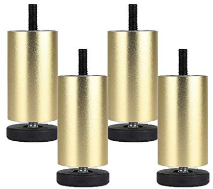 Pieds de Meubles Reglables Pieds de Meubles en Alliage d'aluminium Meubles Jambes Ronde Métal Pattes de Meuble Table Canapé Lit Support de Plan de Travail TV,4 Pièces,Doré(10cm)