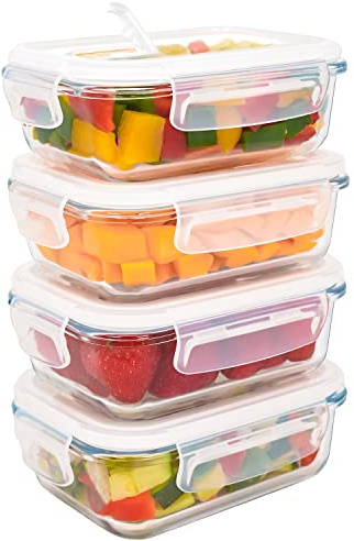 LG Luxury & Grace Pack 4 Fiambreras Cristal 360 ml Recipientes Herméticos Alimentos, Portátil Comida, Snacks, Almacenamiento. Aptos Microondas, Horno, Lavavajillas y Congelador. Sin BPA